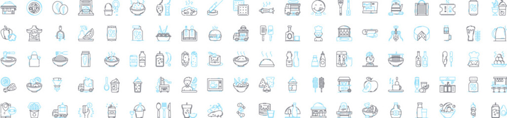 Cafe menu vector line icons set. Coffees, Desserts, Sandwiches, Drinks, Food, Salads, Sides illustration outline concept symbols and signs