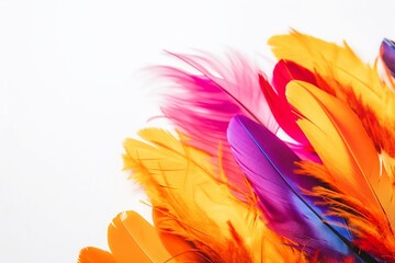 Yellow and red feathers on the white background created with Generative AI technology