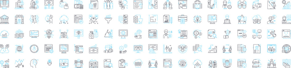 Financial data vector line icons set. Finance, Data, Analysis, Investment, Bank, Accounting, Markets illustration outline concept symbols and signs