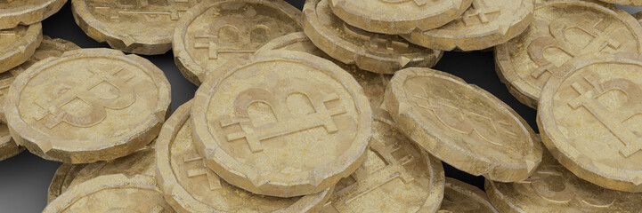 Bitcoin Cryptocurrency Coins for Wallpaper. 3D Illustration.