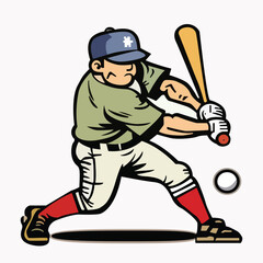 A cartoon of a baseball player wearing a blue and white uniform.