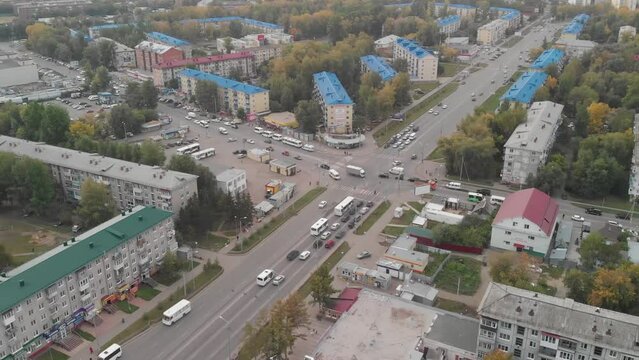 omsk flying over crossroad in residential district, 21 amur