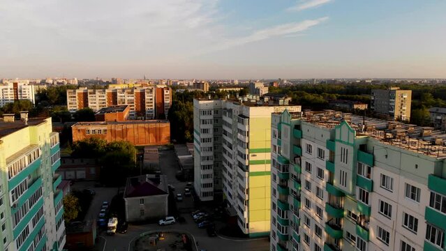 omsk flying over buildings inresidential district, amur 