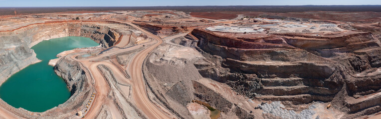 Fototapeta na wymiar Aerial panoramic view of a mine site in Australia