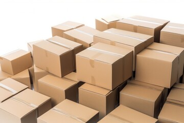 Fototapeta premium Cardboard boxes stacked on top of each other, isolated on white background, Generative AI