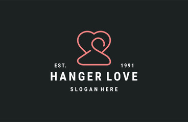 heart and hangers  creative laundry love logo in outline style .