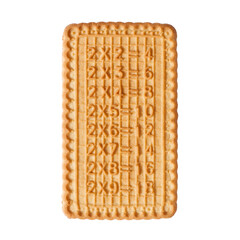 Cookies with multiplication table. Cookies close-up. Rectangular cookies on a white background.