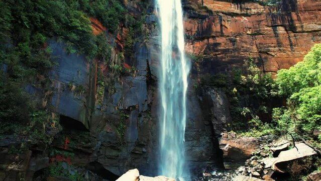 Fitzroy Falls, Australia, Aerial Drone Ascends with Camera Facing Upward