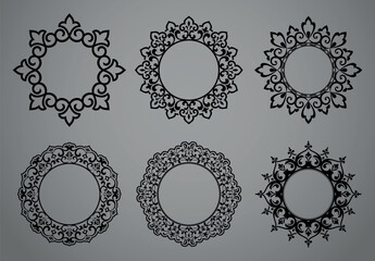 Set of decorative frames Elegant vector element for design in Eastern style, place for text. Floral black and gray borders. Lace illustration for invitations and greeting cards