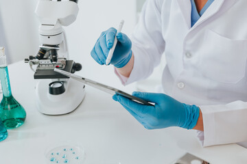 Medical research laboratories: young scientists in advanced science laboratories for medicine. biotechnology microbiology