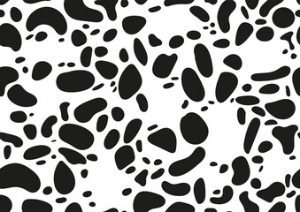 Fototapeta na wymiar Dalmatian animal seamless pattern with spot texture on skin. Absract animal print design - dog or cow black spots on background for fibres and textile. Simple dalmation endless leather backdrop.