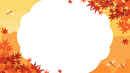 秋の紅葉と赤とんぼの舞う風景　フレーム・背景素材（横向き16:9） © Katie（カチエ）