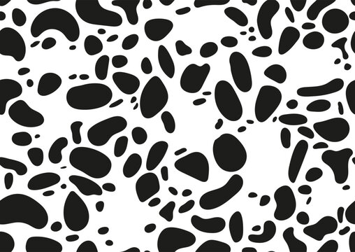 Dalmatian animal seamless pattern with spot texture on skin. Absract animal print design - dog or cow black spots on background for fibres and textile. Simple dalmation endless leather backdrop.