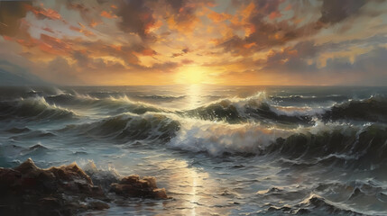 Obraz na płótnie Canvas a sunset over the ocean. digital art illustration
