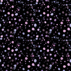 Seamless pattern drops and splashes isolated on black. Watercolor hand drawn illustration. Art for style fabric texture