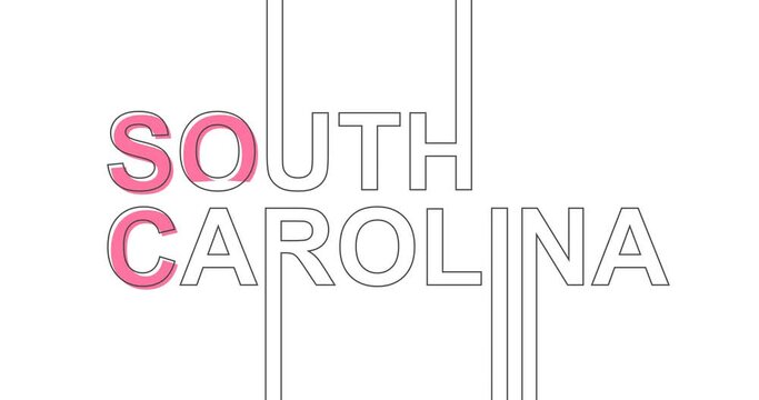 Animation relative to USA travel. South Carolina state name in geometry thin line style design. Creative vintage typography concept.