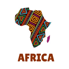 Africa map icon, African festival, travel, tourism and culture vector symbol. Africa day icon of map from ornament pattern, ethnic music festival or tribal event and African safari tour sign
