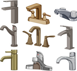 bathroom faucet set cartoon vector illustration