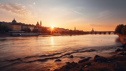Fototapeta premium sunset over the river