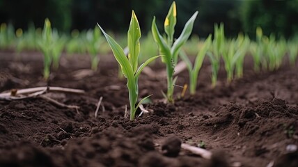 cultivated corn growing in a field