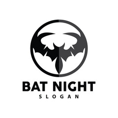 Bat Logo, Hanging Bat Animal Vector, Hallowen Night Animal Icon Design