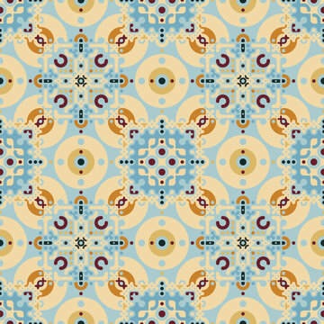 Seamless Truchet tile pattern in retro colors.