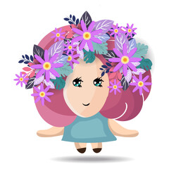 Girl flower vector graphic illustration,vector design drawing