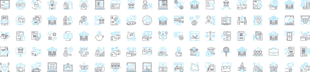 Banking management vector line icons set. Banking, Management, Financing, Loans, Investment, Credit, Accounts illustration outline concept symbols and signs