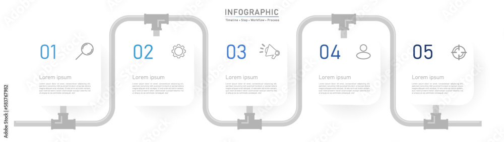 Wall mural five pipe line business option infographic template. minimal step workflow number icon element prese