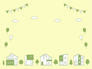 家が並んだ街並みの背景イラスト