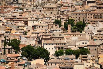 Stunning view of houses on the mountain in Toledo, Spain