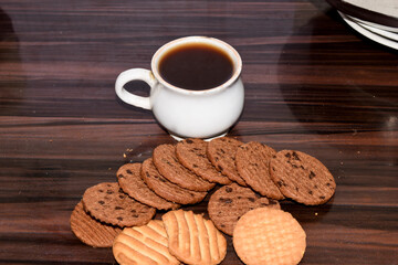 Biscuit and Tea on the wooden table background