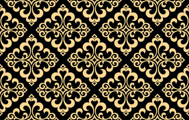 Fototapeta premium Floral pattern. Vintage wallpaper in the Baroque style. Seamless vector background. Gold and black ornament for fabric, wallpaper, packaging. Ornate Damask flower ornament