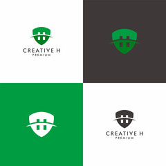 Letter H with shield logo design vector Illustration