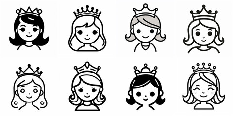 Set of Princess icons vector. Princess sign, isolated contour symbol black illustration
