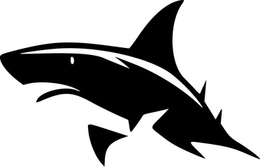 Vector logo featuring a black and white shark.
