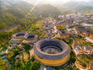 Fujian earthen buildings in top down view