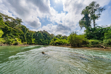 Landscape of the Usumacinta river, the international geographic border between Mexico and Guatemala.