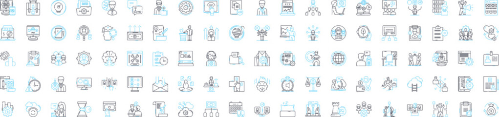 Performance management vector line icons set. Performance, Management, Assessment, Appraisal, measurement, Monitoring, Evaluation illustration outline concept symbols and signs