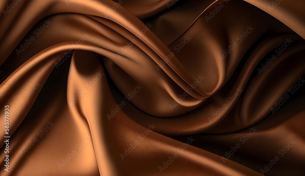 Wall mural bronze silk fabric background texture abstract pattern. luxury satin cloth 3d render. generative ai.