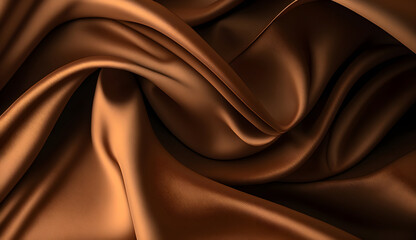 Fototapeta premium Bronze silk fabric background texture abstract pattern. Luxury satin cloth 3d render. Generative Ai.