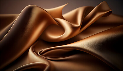 Bronze silk fabric background. Cloth 3d rendering. Generative Ai.