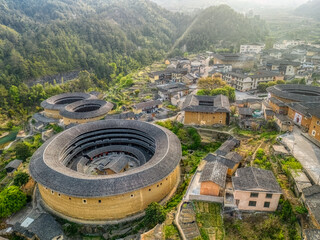 Fujian earthen buildings in top down view