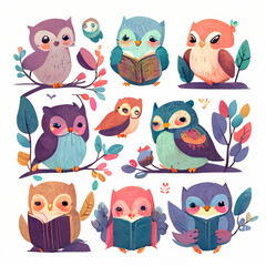 Naklejka premium Owl reading book