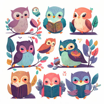 Owl reading book