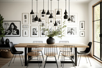 Fototapeta premium dining room empty, luxury dining room, dining table, elegant dining room, home, furniture, interior, empty room, bed room, bedroom, decor room in videos, setting generative ai tool