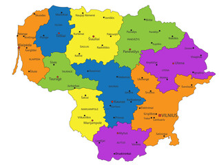 Colorful Lithuania political map with clearly labeled, separated layers. Vector illustration.