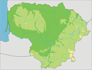 Highly detailed Lithuania physical map.