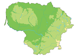 Highly detailed Lithuania physical map.