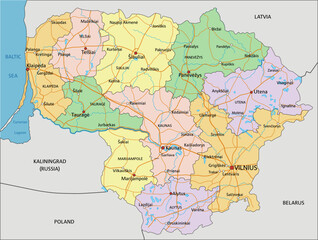 Fototapeta premium Lithuania - Highly detailed editable political map with labeling.